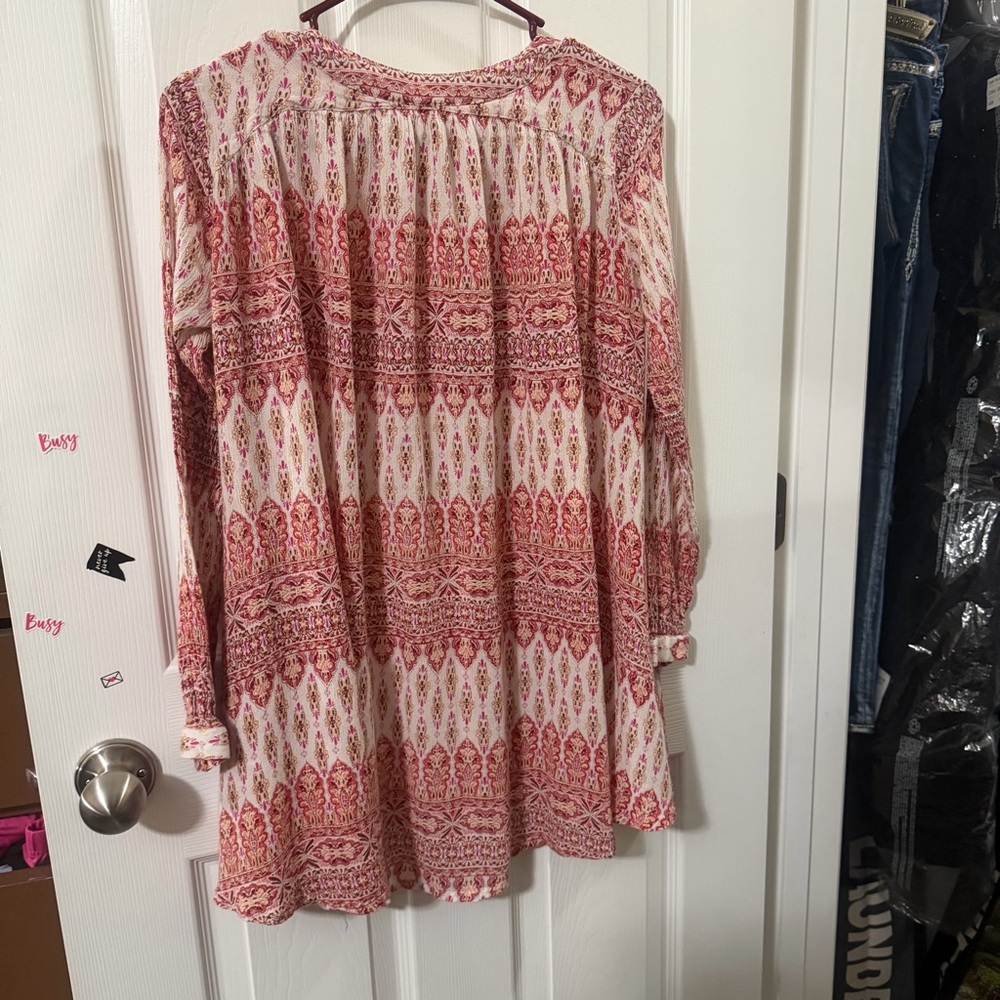 En Creme Women's Boho Floral Peasant Blouse Size Small Pink Long Sleeve‎ - Picture 5 of 7
